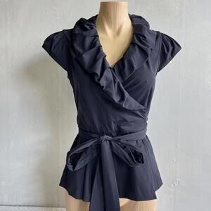Diane Von Furstenberg Womens Size 4 Bethania Top Blue Ruffled Wrap Peplum Blouse